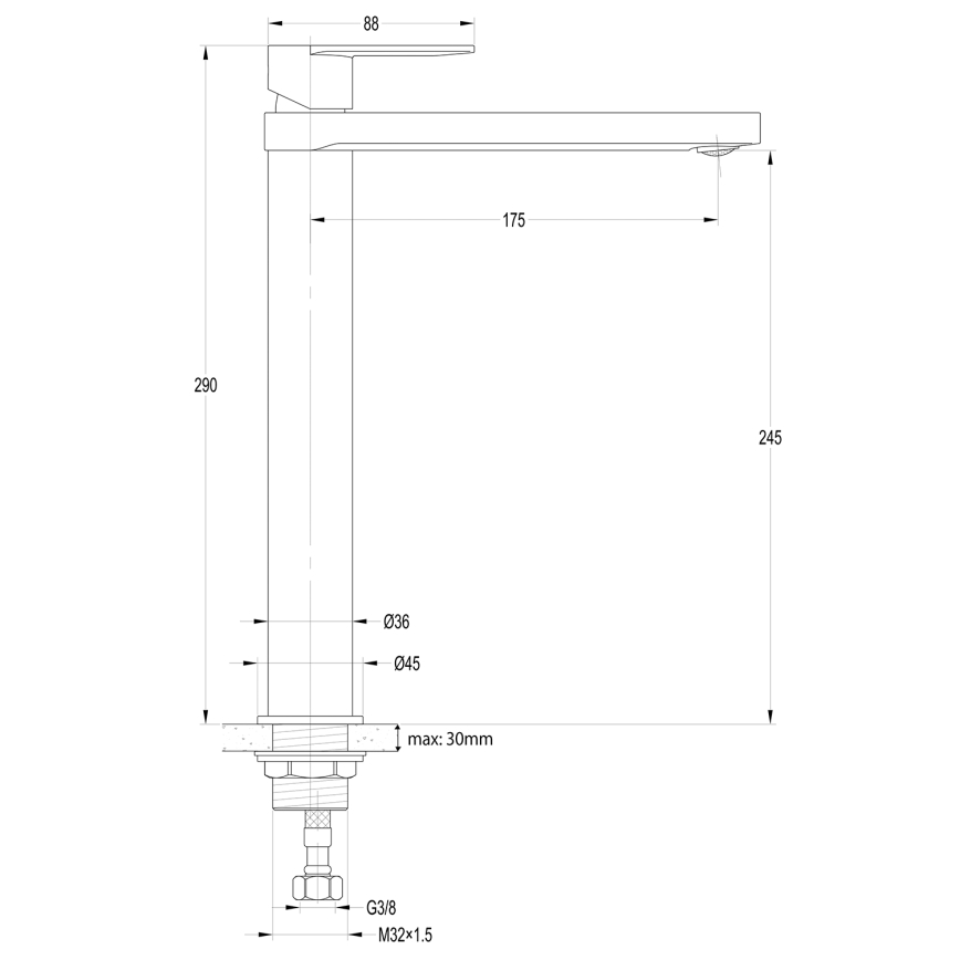 Aqualine - Tvättställsblandare DAPHNE 29 cm blank krom