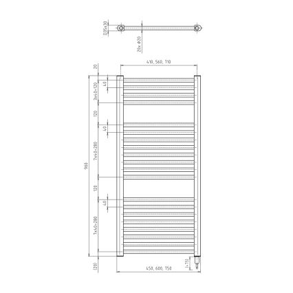 Aqualine - Elektrisk badrumsradiator DIRECT-E 300 W 96x45 cm vit