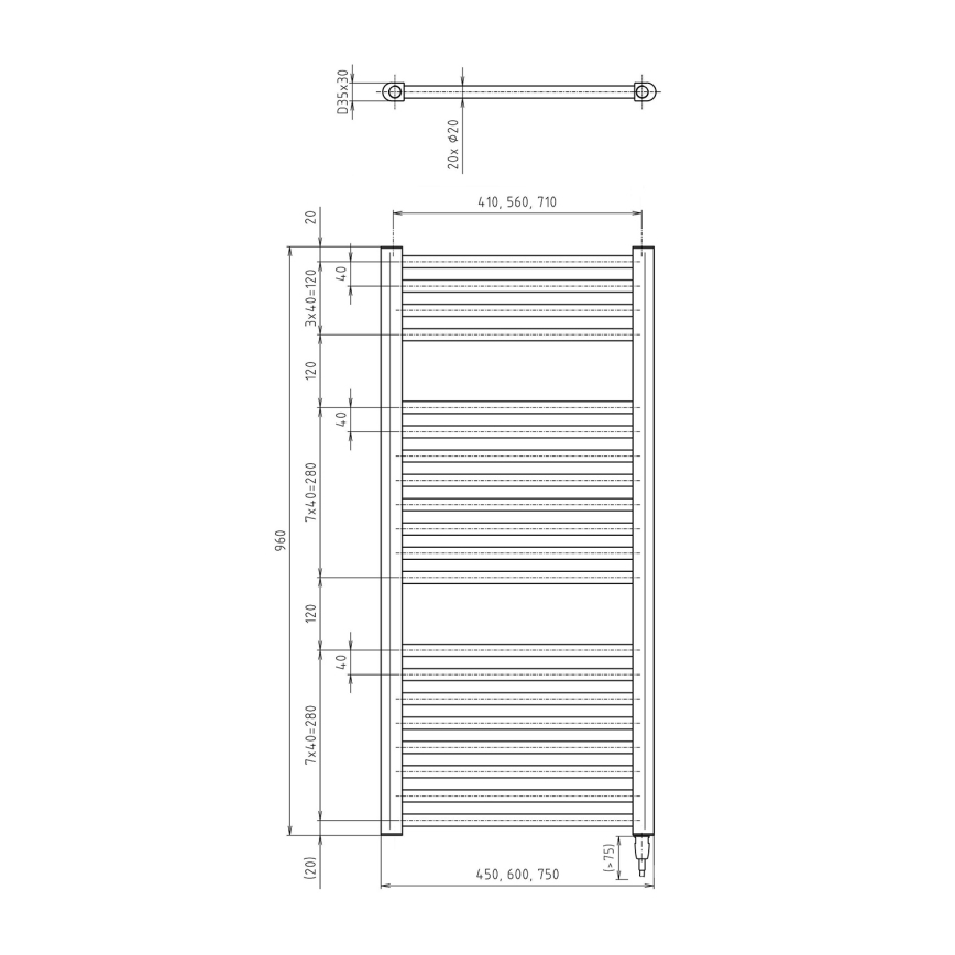 Aqualine - Elektrisk badrumsradiator DIRECT-E 300 W 96x45 cm vit