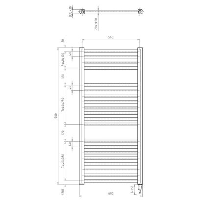 Aqualine - Elektrisk badrumsradiator DIRECT-E 400W 96x60 cm matt svart