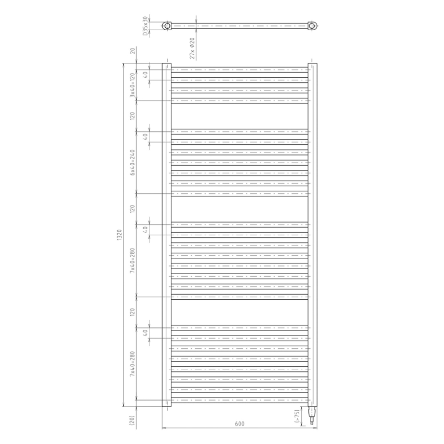 Aqualine - Elektrisk badrumsradiator DIRECT-E 600W 132x60 cm vit