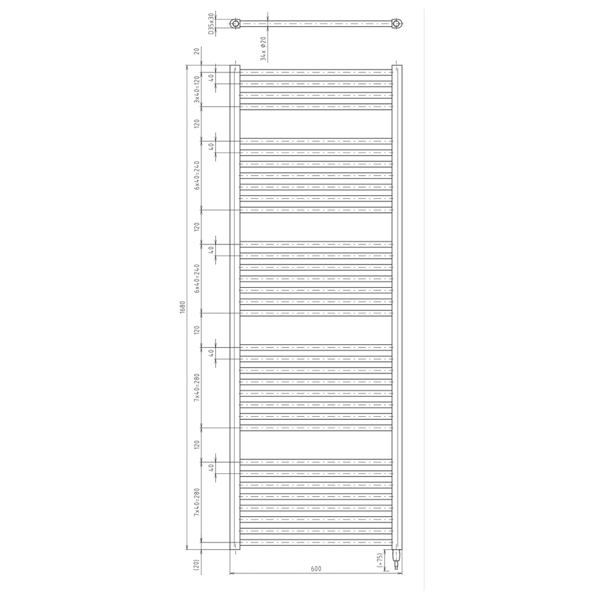 Aqualine - Elektrisk badrumsradiator DIRECT-E 800W 168x60 cm matt svart