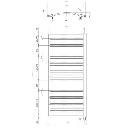 Aqualine - Elektrisk badrumsradiator ORBIT-E 300W 96x45 cm vit rund