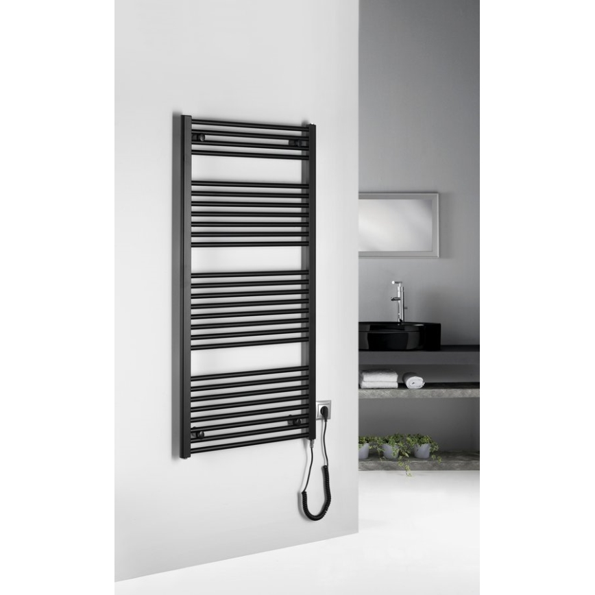 Aqualine - Elektrisk handdukstork för badrum DIRECT-E 600W 132x60 cm matt svart