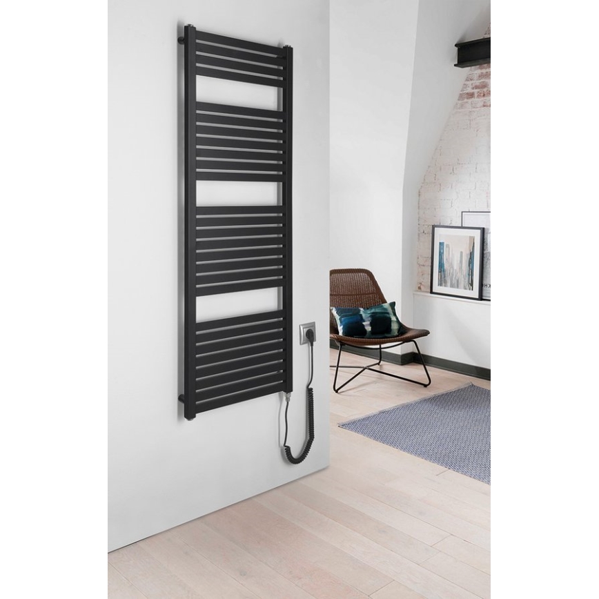 Aqualine - Elektrisk handdukstork för badrum TONDI-E 500 W, 133 x 45 cm, matt svart