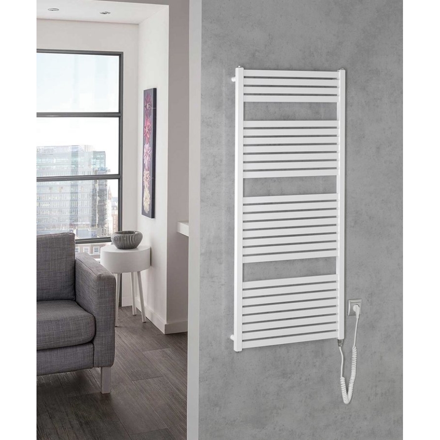 Aqualine - Elektrisk handdukstork för badrum TONDI-E 600 W 133x60 cm vit