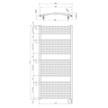 Aqualine - Elektrisk handdukstork ORBIT-E 600 W, 132x60 cm, vit, rund