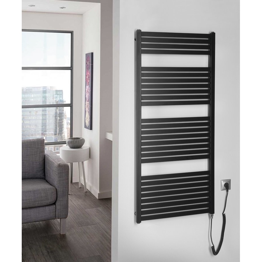 Aqualine - Elektrisk handdukstork TONDI-E 600 W 133 x 60 cm matt svart
