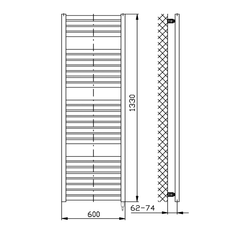 Aqualine - Elektrisk handdukstork TONDI-E 600 W 133 x 60 cm matt svart