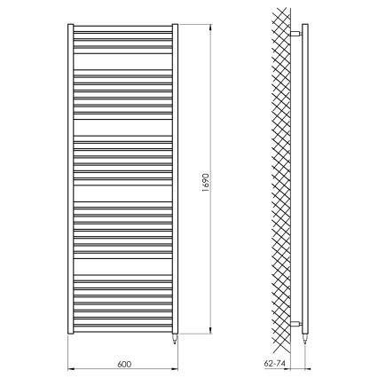 Aqualine - Elektrisk handdukstork TONDI-E 800W 169x60 cm vit