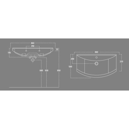 Aqualine - Infällt tvättställ ZERO 86x50 cm keramik/vit