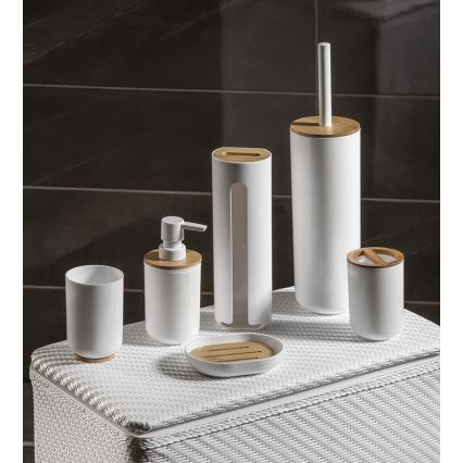 Aqualine - Tandborsthållare SNOW vit/bambu