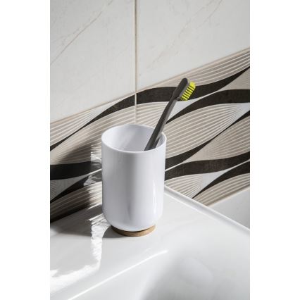 Aqualine - Tandborsthållare SNOW vit/bambu