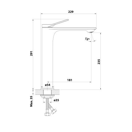 Aqualine - Tvättställsblandare BOLERO 29 cm, blank krom