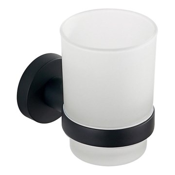 Aqualine - Väggmonterad tandborstehållare SAMBA mjölkig glas/matt svart