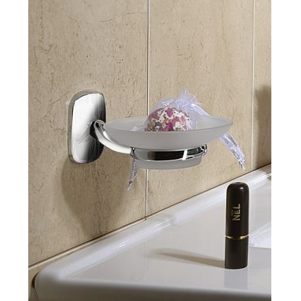 Aqualine - Väggmonterad tvålfat RUMBA mjölkig glas/skinande krom