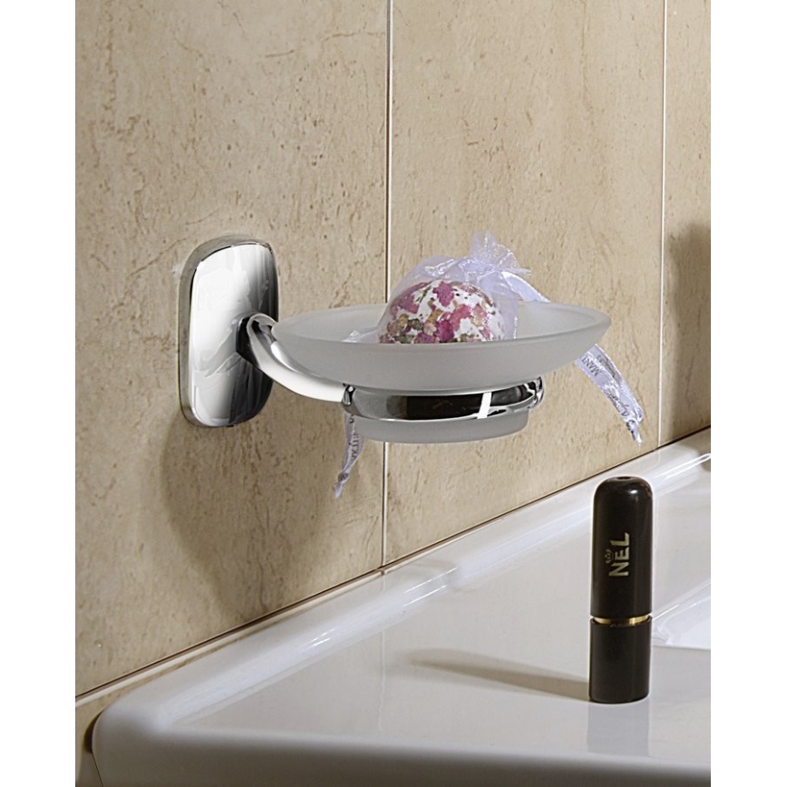 Aqualine - Väggmonterad tvålfat RUMBA mjölkig glas/skinande krom