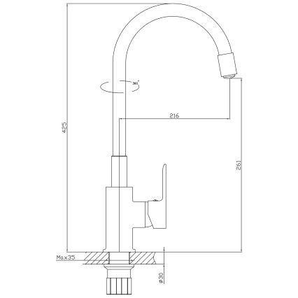 Aqualine - Vaskkran med flexibel arm LORE svart/skinande krom