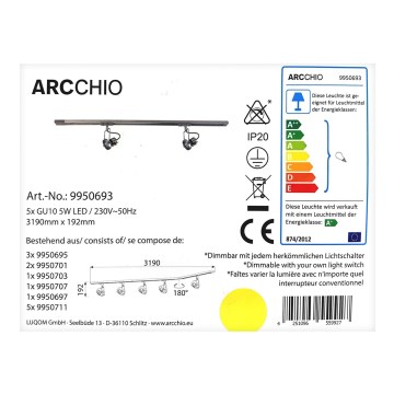 Arcchio - LED Dimbar spotlight i skensystem RONKKA 5xGU10/5W/230V