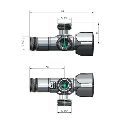 Arco - Kombinerad hörnventil med två utlopp A-80, polerad krom