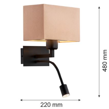Argon 1043 - LED Vägglampa BILL 1xE27/15W/230V + LED/4,5W beige/svart