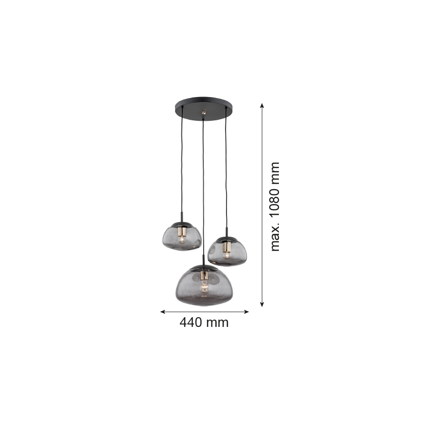Argon 1493 - Ljuskrona med upphängningsrem TRINI 3xE27/15W/230V svart
