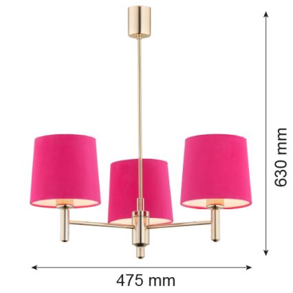 Argon 1498 - Ljuskrona on a pole PONTE 3xE27/15W/230V rosa/mässing