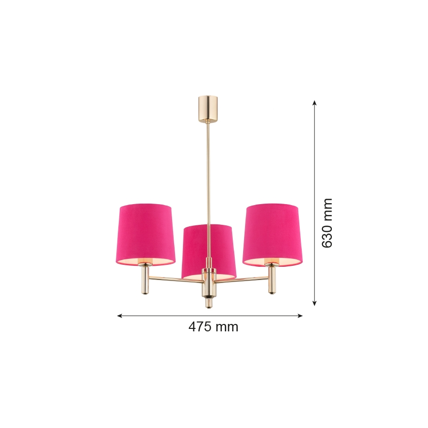 Argon 1498 - Ljuskrona on a pole PONTE 3xE27/15W/230V rosa/mässing