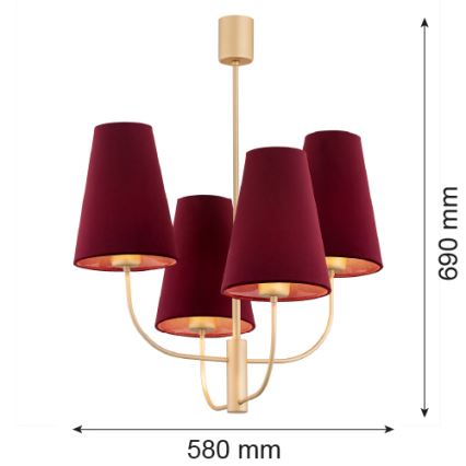 Argon 1827 - Pendelkrona SAFIANO 4xE27/15W/230V burgundy