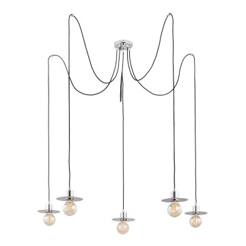 Argon 2079 - Ljuskrona med textilsladd CORSO 5xE27/15W/230V spindel skinande krom