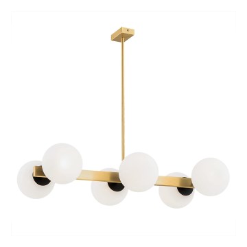 Argon 2549 - Pendelkrona FREEMONT 6xE27/15W/230V gyllene/vit/svart