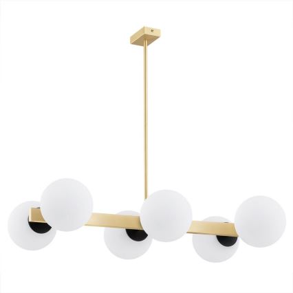 Argon 2549 - Pendelkrona FREEMONT 6xE27/15W/230V gyllene/vit/svart