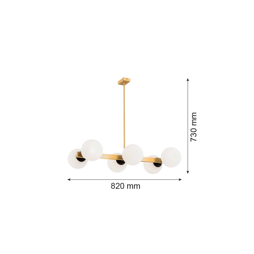 Argon 2549 - Pendelkrona FREEMONT 6xE27/15W/230V gyllene/vit/svart