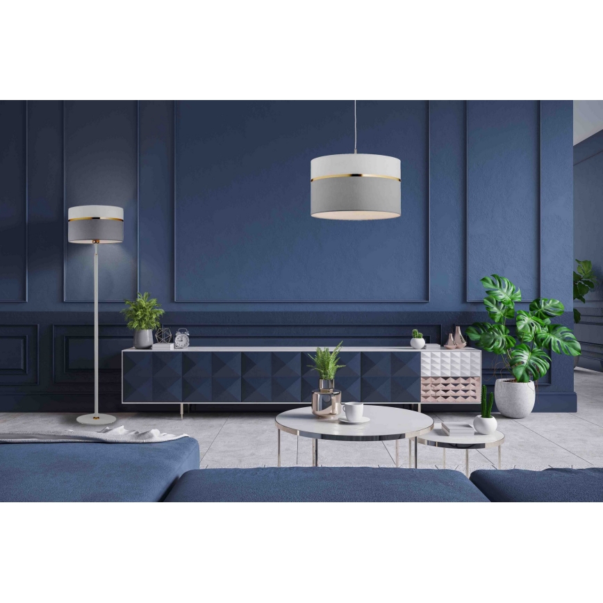 Argon 4285 - Ljuskrona med snöre KASER 1xE27/15W/230V grå/vit/mässing