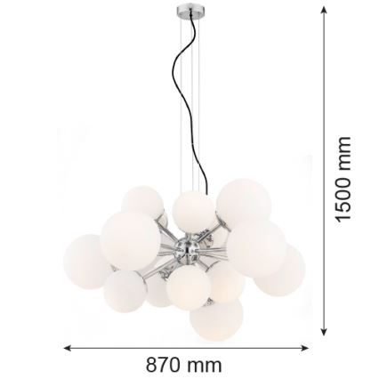 Argon 5021 - Ljuskrona med upphängningsrem SATELITE 15xE27/15W/230V skinande krom