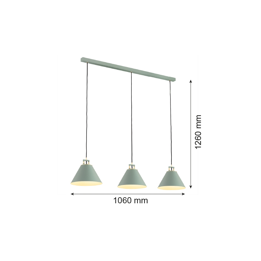 Argon 6177 - Ljuskrona med upphängningsrem ORTE 3xE27/15W/230V grön