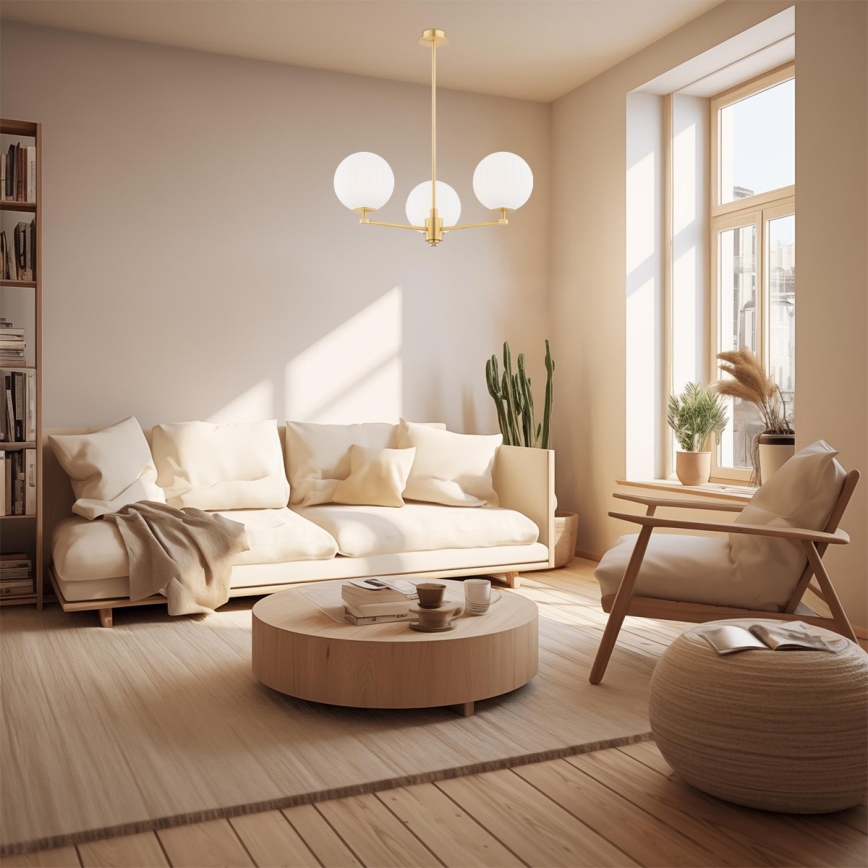 Argon 6307 - Pendelkrona PALOMA 3xE14/7W/230V guld/vit