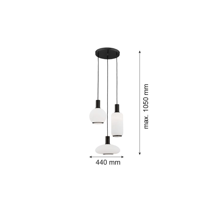 Argon 6323 - Ljuskrona med textilsladd SAGUNTO PLUS 3xE27/15W/230V svart