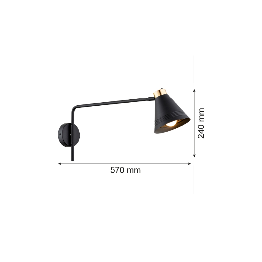 Argon 8009 - Vägglampa AVALONE 1xE27/15W/230V 57 cm svart/gyllene