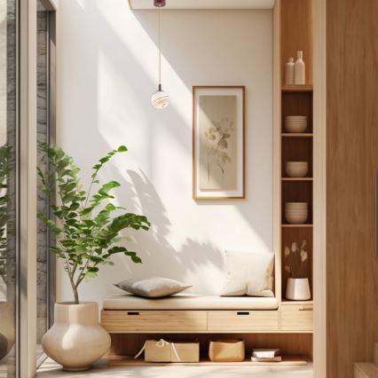 Argon 8452 - Ljuskrona med textilsladd ALMIROS 1xE14/7W/230V diameter 12 cm alabaster brun/guld