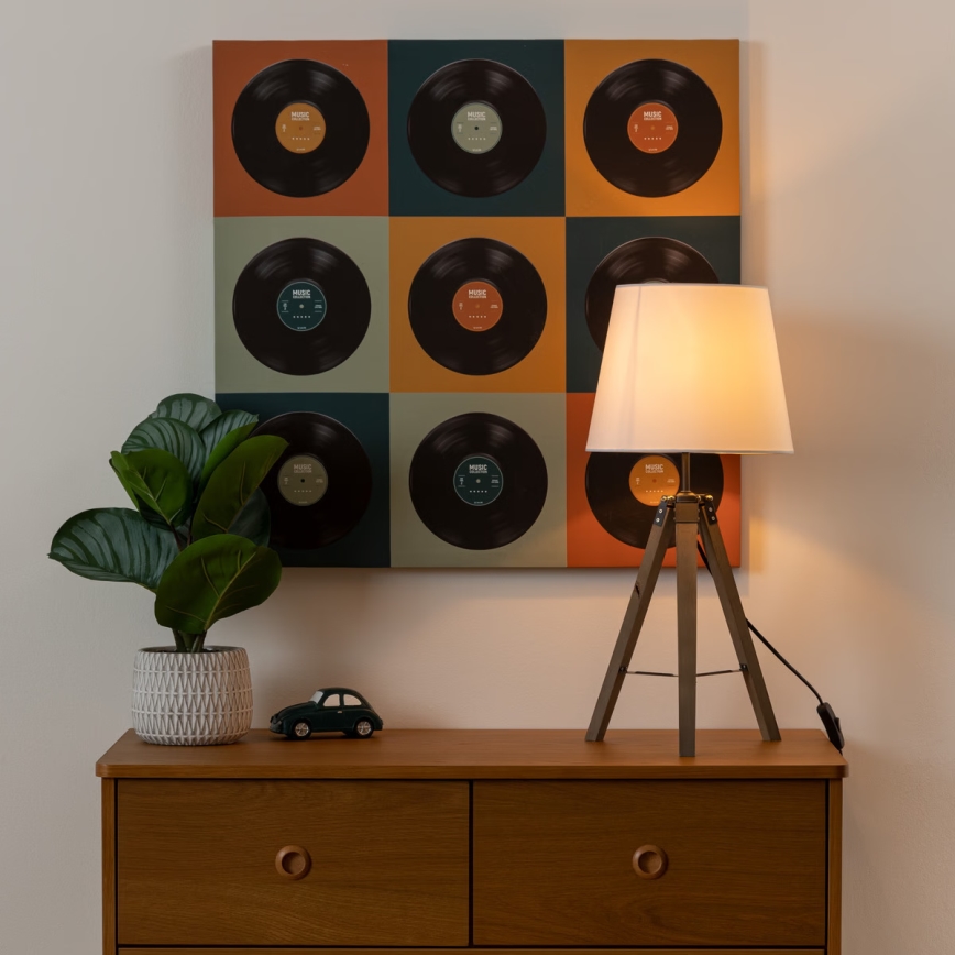 Atmosphera - Bordslampa RUNO 1xE27/25W/230V trä/vit