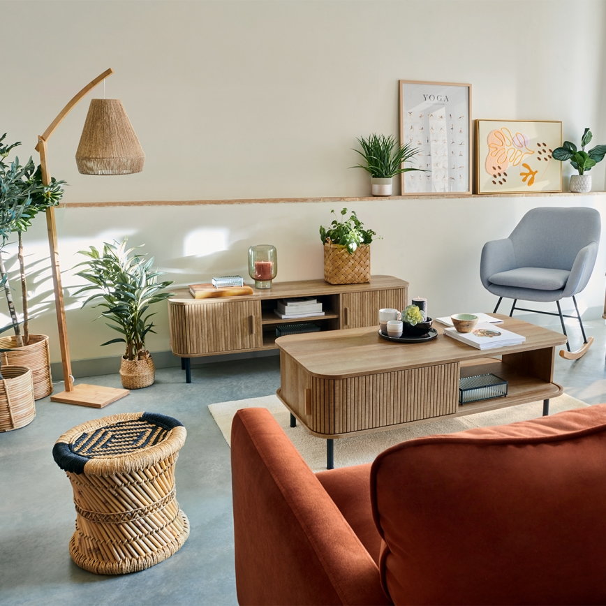 Atmosphera - Golvlampa PALM 1xE27/60W/230V bambu/hampa