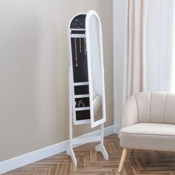 Atmosphera - Golvstående spegel med smyckeskrin LEXY 158x38 cm vit