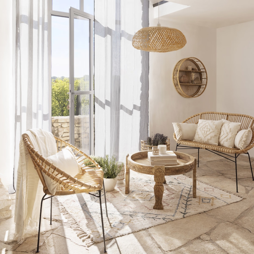 Atmosphera - Ljuskrona med textilsladd BEDDY 1xE27/40W/230V bambu