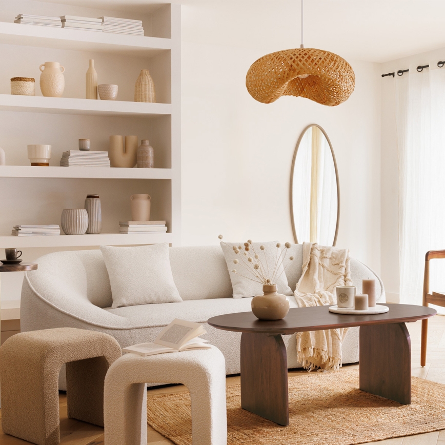 Atmosphera - Ljuskrona med textilsladd BEDDY 1xE27/40W/230V bambu