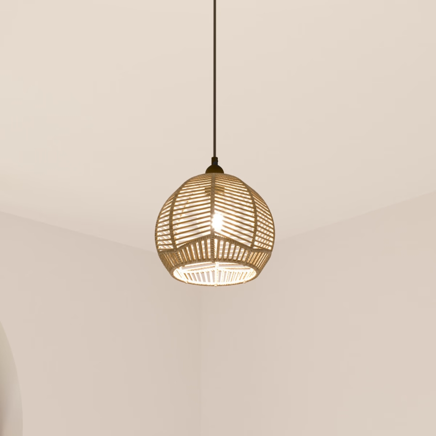 Atmosphera - Ljuskrona med textilsladd CAREN 1xE27/40W/230V jute