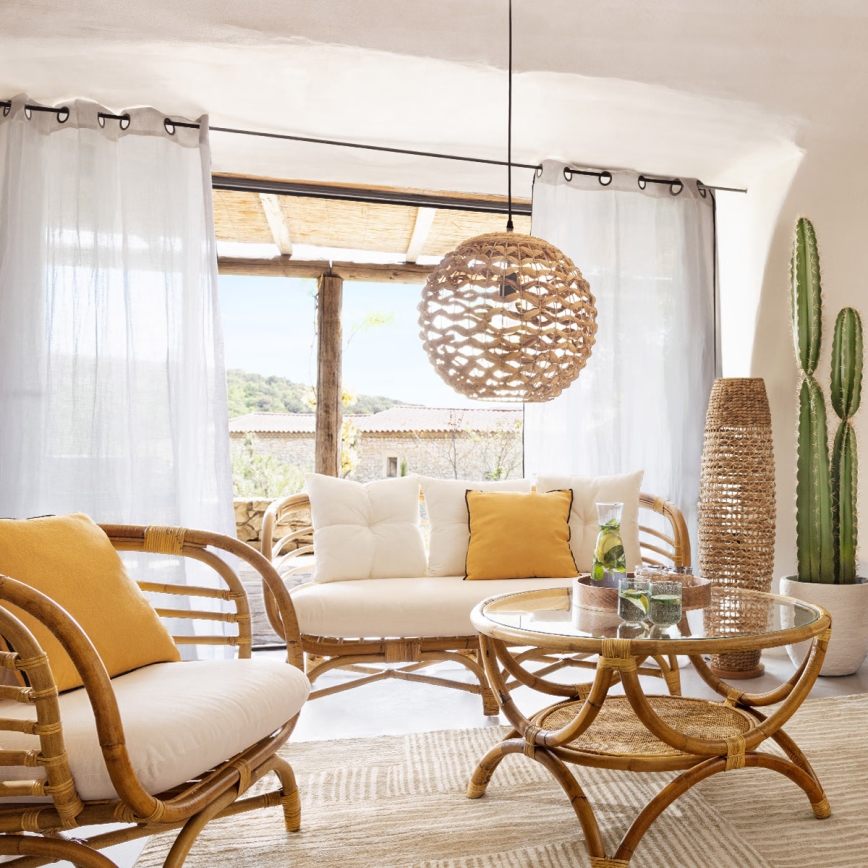 Atmosphera - Ljuskrona med textilsladd SAND 1xE27/40W/230V vattenhyacint