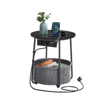 Avlastningsbord med inbyggda lådor och USB-portar NOIRA 45 cm grå/svart
