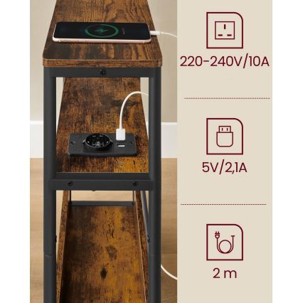 Avlastningsbord med inbyggt eluttag och USB-portar ROD brun/svart