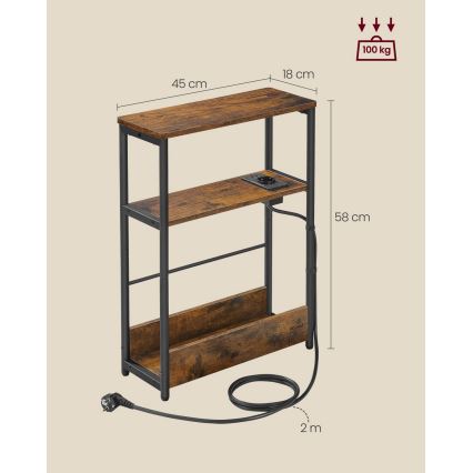 Avlastningsbord med inbyggt eluttag och USB-portar ROD brun/svart